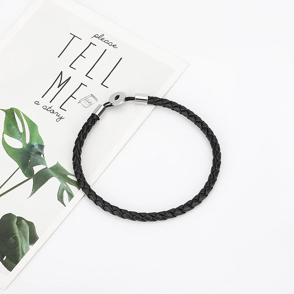 New Design Leather Bracelet O-shaped Button Chain Bracelet Hand woven leather rope jewelry DIY beaded bracelet