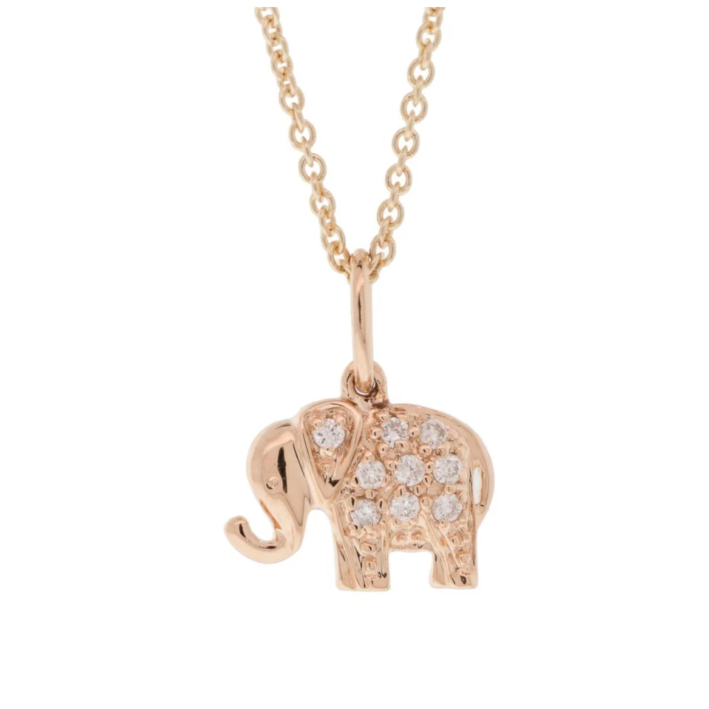 14K Solid Yellow Gold Natural Diamond Pave Elephant Charm Pendant Necklace Jewelry Manufacturer Exporter & Supplier