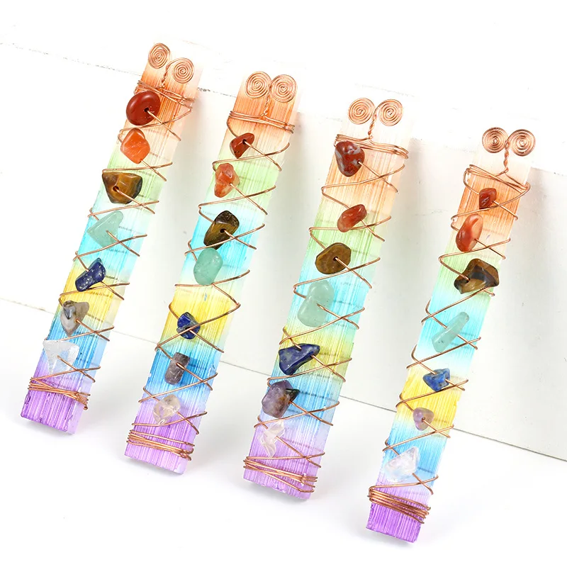 7 colors natural chip stone Hand-Wound Twisted Wire Irregular gypsum stone dyed colorful strip handle piece jewelry ornament