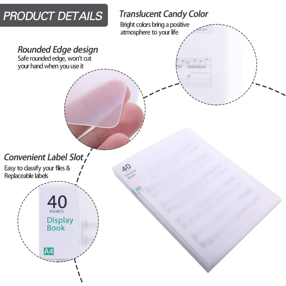 Hot selling 40 Pocket Art Portfolio Folder with Clear Sheet Protector Portfolio Folder Binder Display 80 Pages (Multicolor)