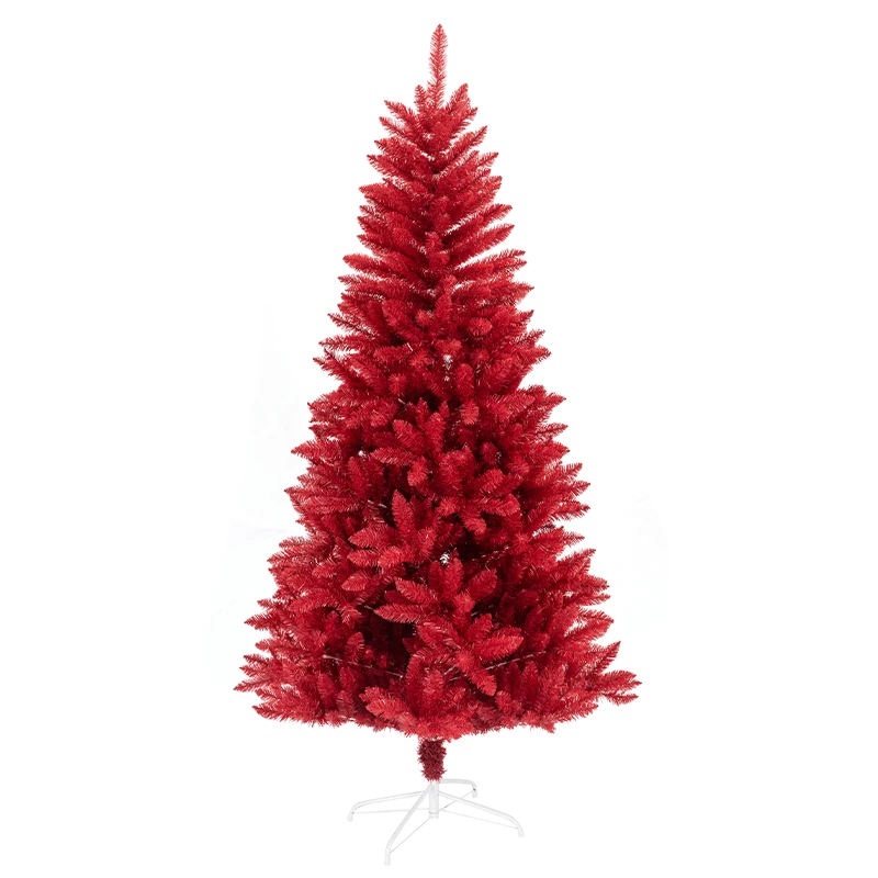 wholesale customized size high quality christmas tree pure red PVC stable metal stand artificial Christmas tree