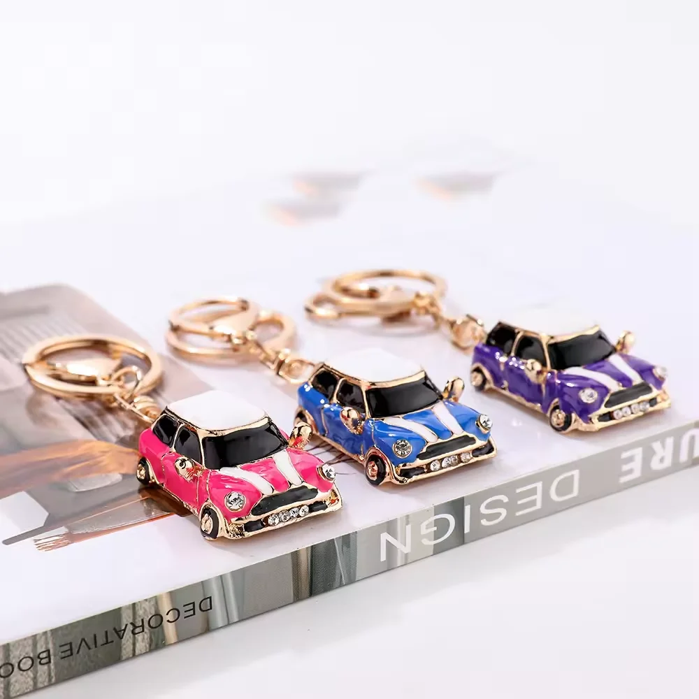 Wholesale Oil Drop Metal Car Pendant Key Rings Custom Multi Color Enamel Cars Shaped Keychain