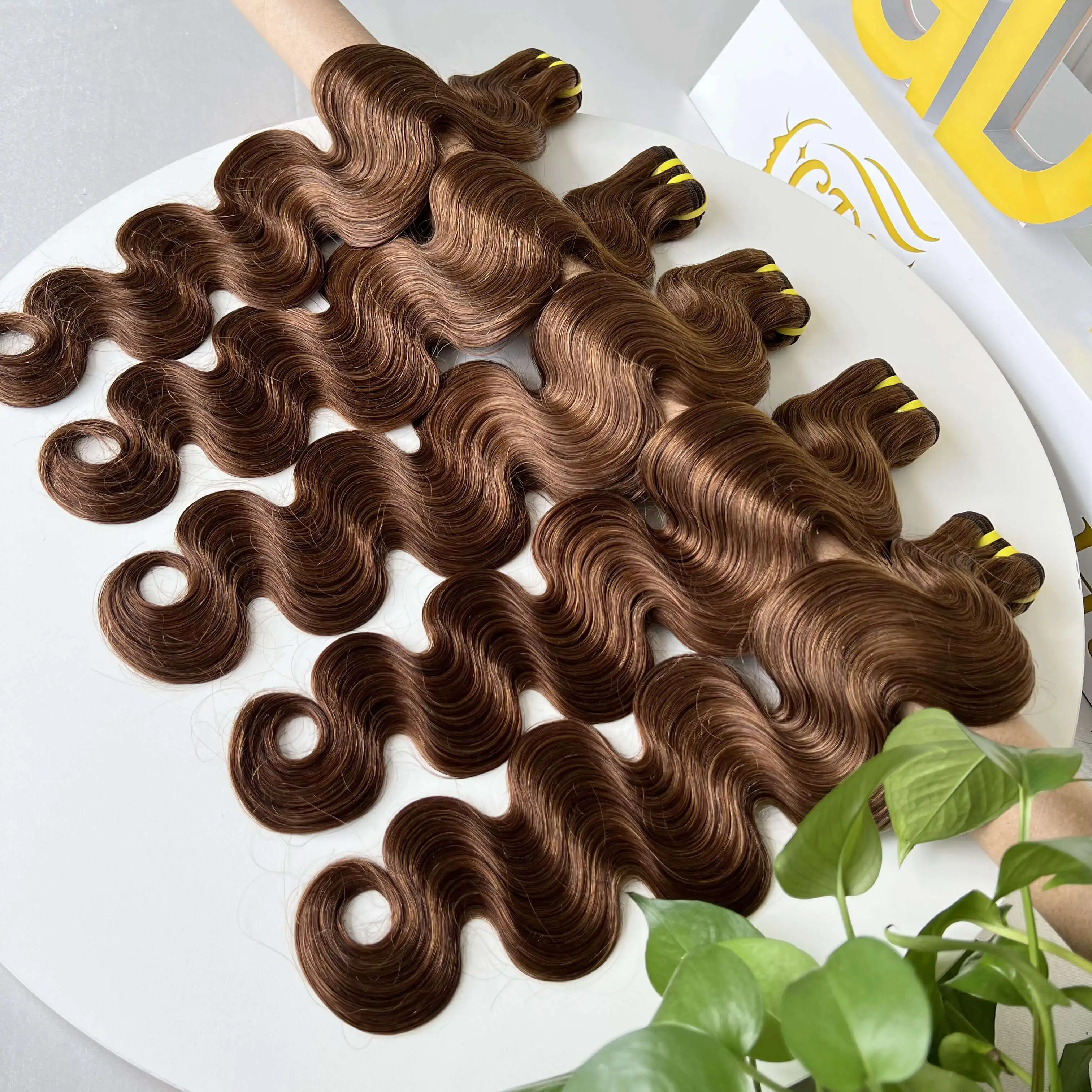 GDY Extensions Human Hair Weave Vendors Indian Wavy Hair #4 Chocolate Brown Bouncy Body Wave Bundles
