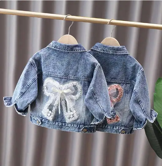 2-12 Years Girls Denim Jacket New Fashion Baby Kids Jean Coats For Girls Cute Rabbit Lace Bow Design Children Outerwear Clothing