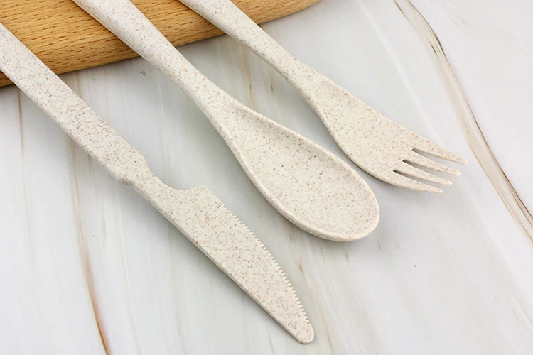 
Natural Food Grade Eco-friendly Wheat Straw Fiber Tableware Knife Spoon Fork Portable Cutlery for Travel Camping Flatware Sets 