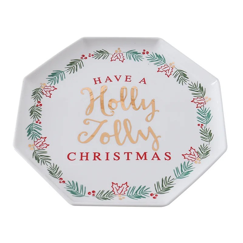 luxury creative promotional festive plates gold imported dinnerware christmas tableware