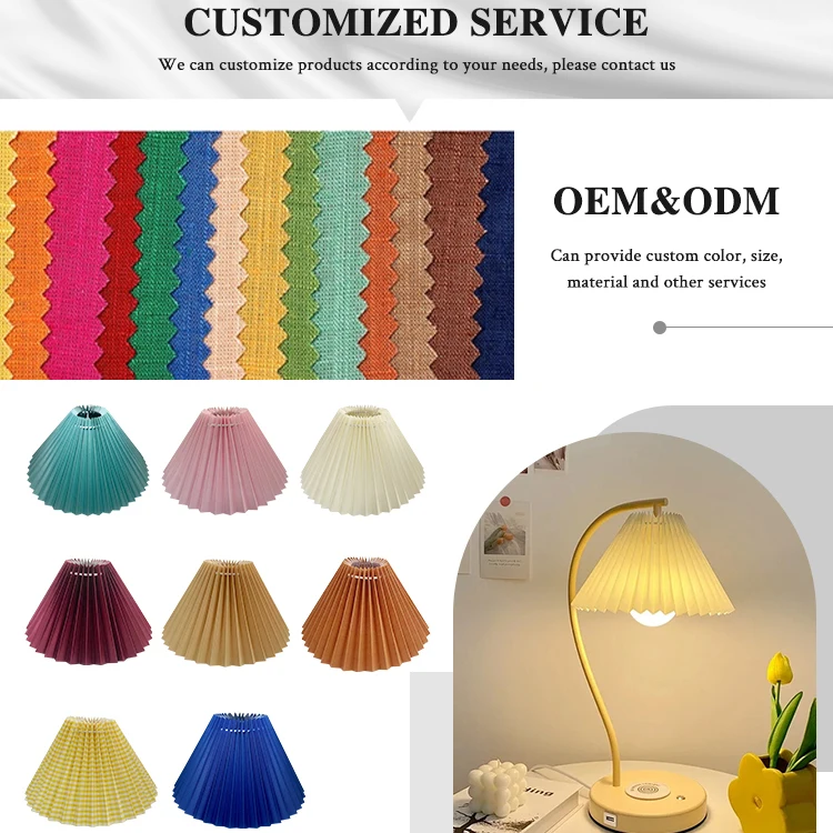 2025 New LED Beside Table Lamp Desk Lamp Modern Design with Reversible Paper Pleated Fabric Lampshade