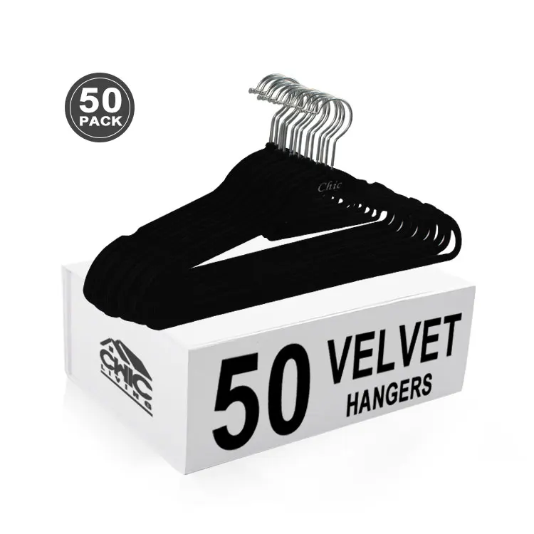 50pcs One Set Clothes Hangers Wholesale Customized Velvet Hangers for Cloths