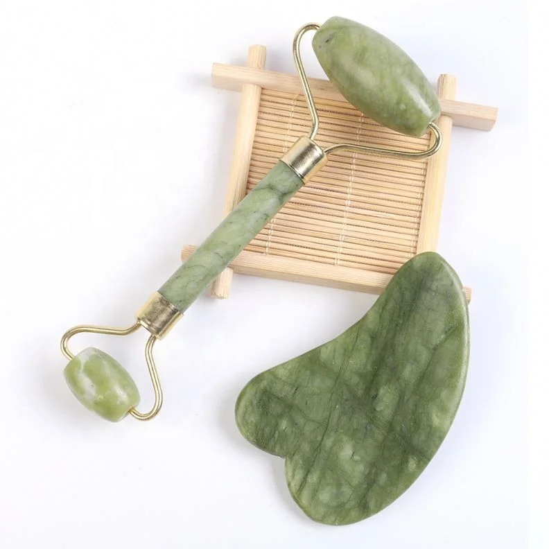 
OEM / ODM Best High Quality Anti Aging Massager Green Natural Facial Gua Sha Gemstone Green Jade Face Roller for Face Body 