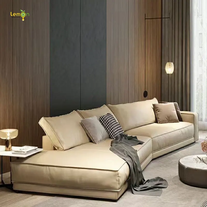 Luxury home nubuck sofa set big size feather cushions living room sofas for villa