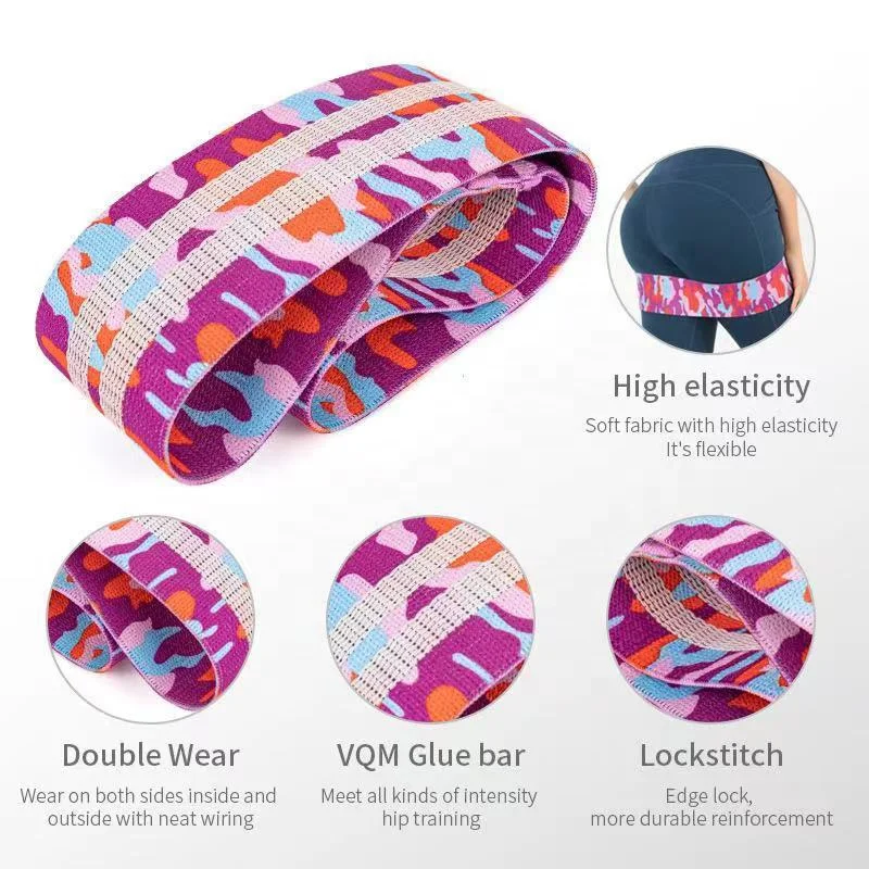 Custom Printing Fabric Leopard Print Exercise Fitness Hip Loop Booty Resistance Bands Set