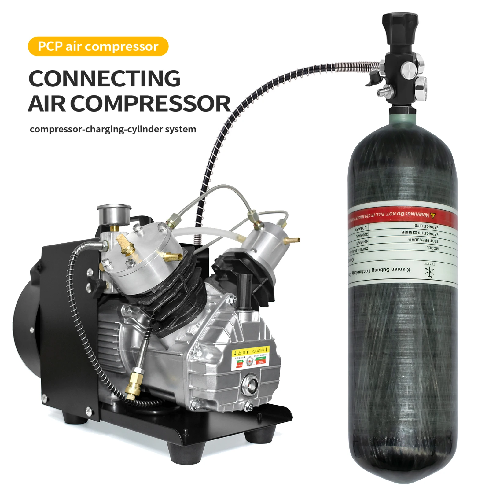 TUXING 6.8L High Pressure Tank HPA Air Bottle M18*1.5 Carbon Fiber 4500psi 30mpa 300bar PCP Air Tank With Filling Station Valve