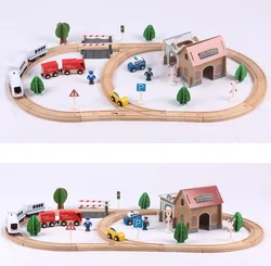 CMC Wooden Train Toys 88PCS For Kids Model Cars Puzzle Building Slot Track Train Track Set Diy Montessori Children Toy