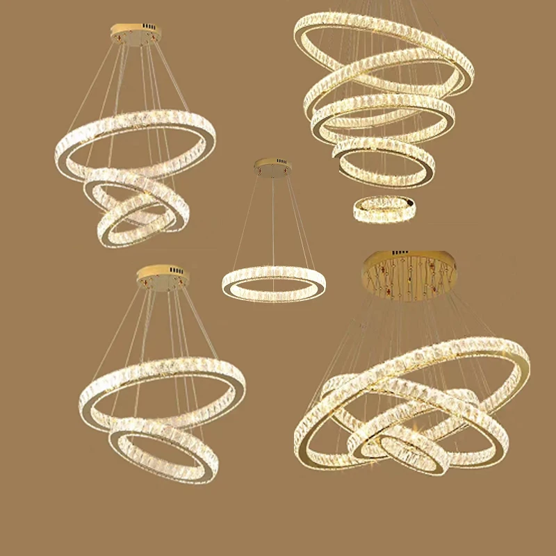 Custom Factory Price Ring DIY Modern Luxury K9 Villa Pendant Lighting Large Crystal Long Staircase Crystal Round Chandelier
