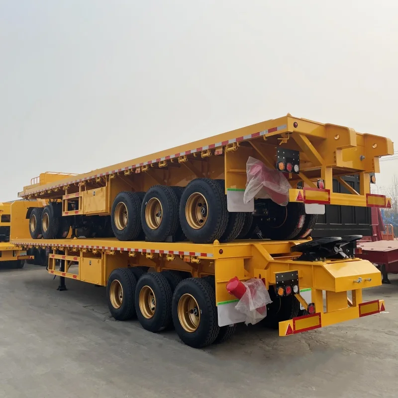 Low Bed Semi Trailer 40 Ft 3 Axles Flatbed Container Semi Trailer Skeleton Semi Trailer Container Chassis