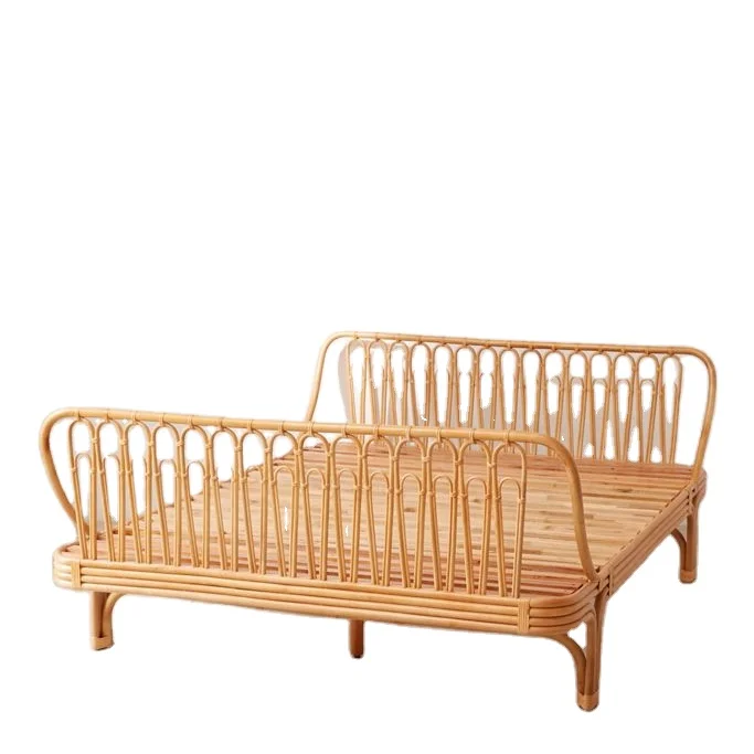 
Southeast Asian Rattan Bed Creative Bedroom Designer Villa Furniture Queen Bed Rattan Back Bed 