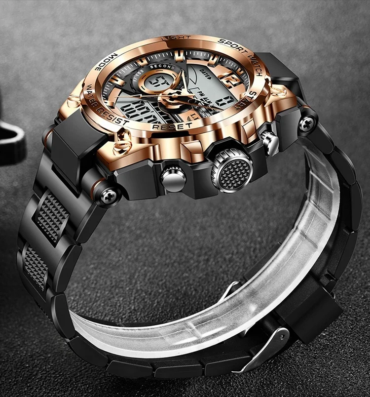Hot Selling Lige Brand 8922 Mens Silicone Strap Analog Quartz Sport Digital Watch