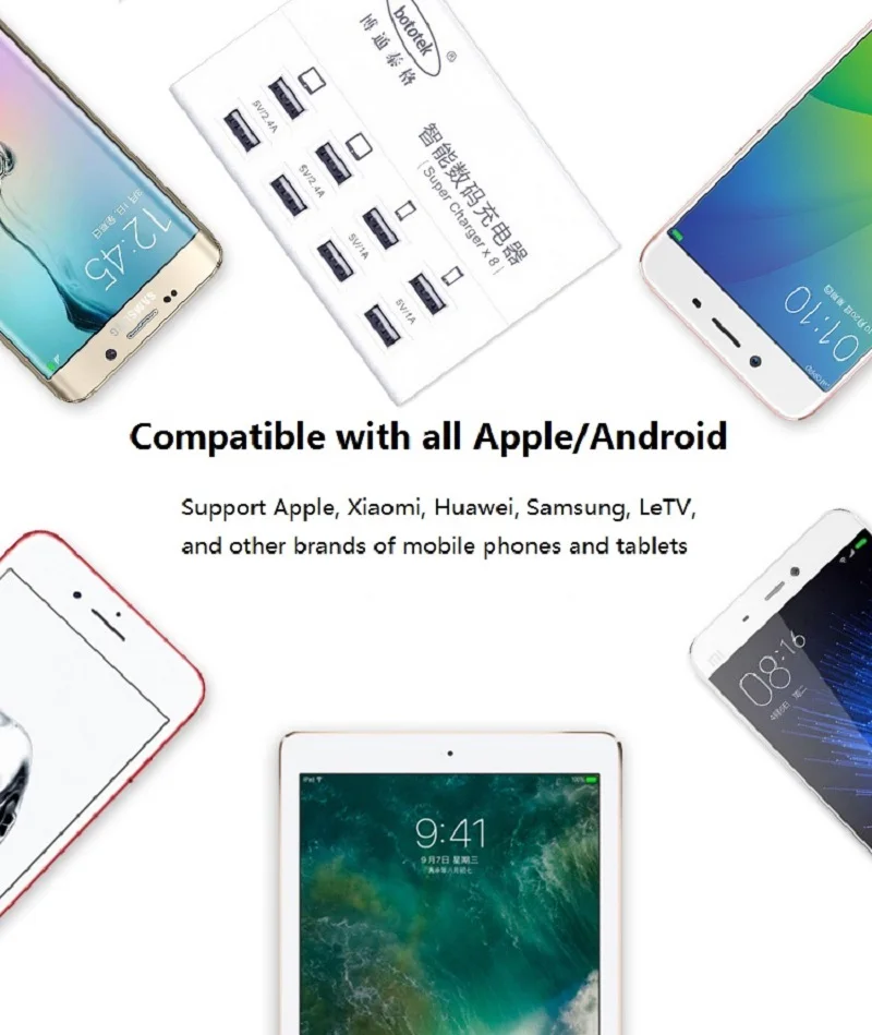 Multi port 8 port USB charger high quality 8 hole plug overload protection USB socket 2.4A quick charger for phone all device