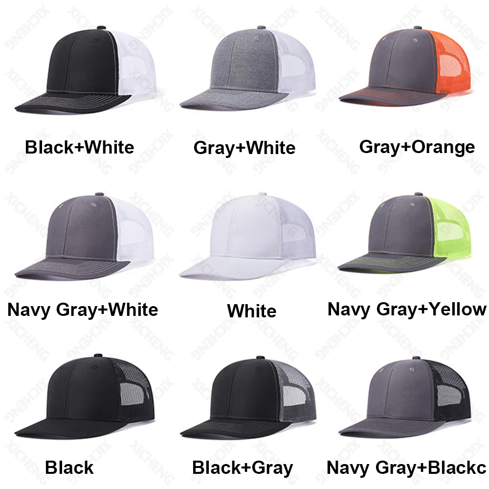 Custom logo embroidery breathable 112 design 2 two tone trucker cap slightly bent along mesh truck hat