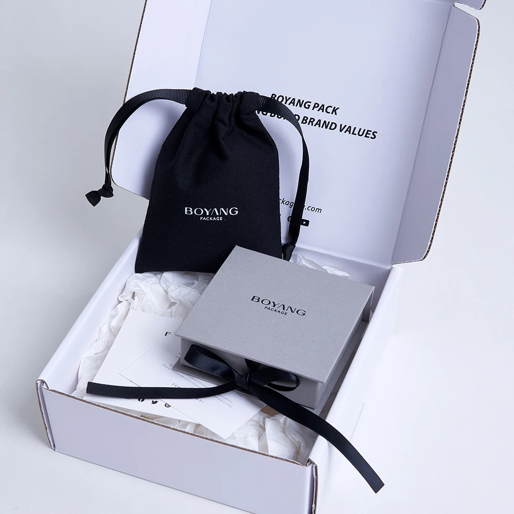 Boyang Custom ECO Paper Necklace Ring Jewellery Jewelry Gift Packaging Box with Ribbon