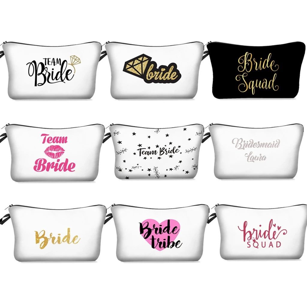 Digital printing polyester best friend bridesmaid gift bridal makeup cosmetic bag for wedding party decoration