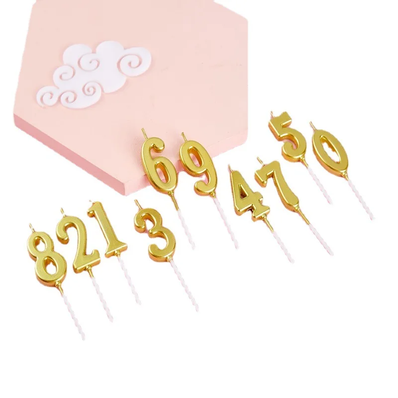 Gold Digital Candle 0-9 Digital Birthday Candle Cake Decoration Plug-in Gold-plated Candle PVC Box