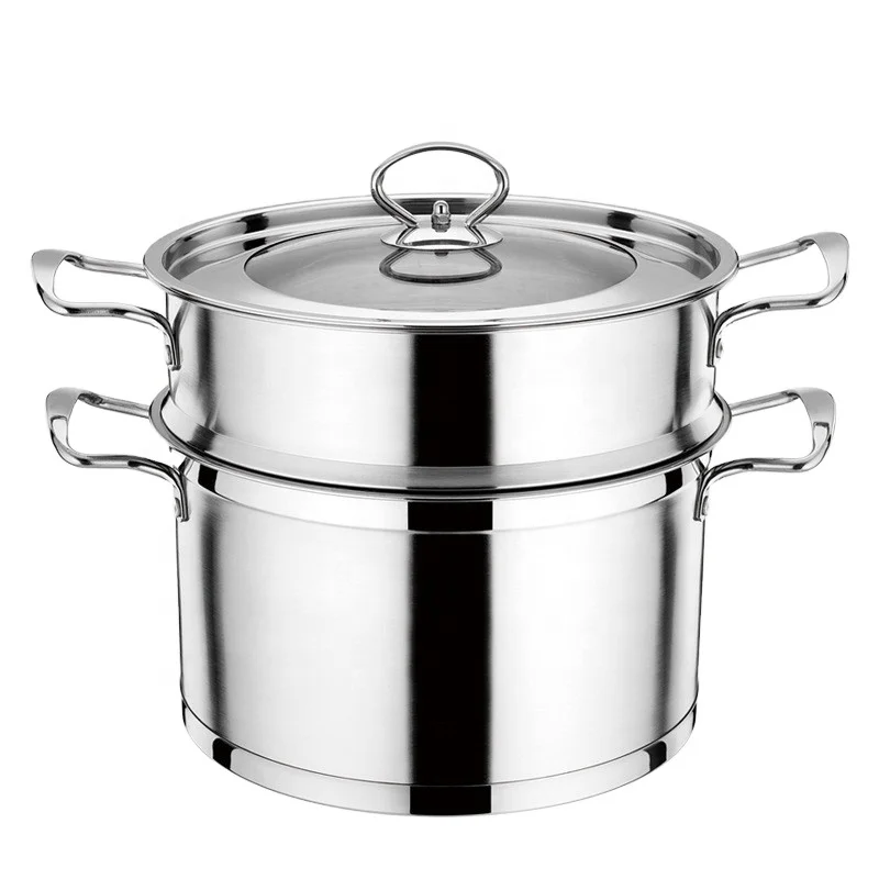 stainless steel double layer multi-purpose food steamer with glass lid cookware steel handle soup pot suit