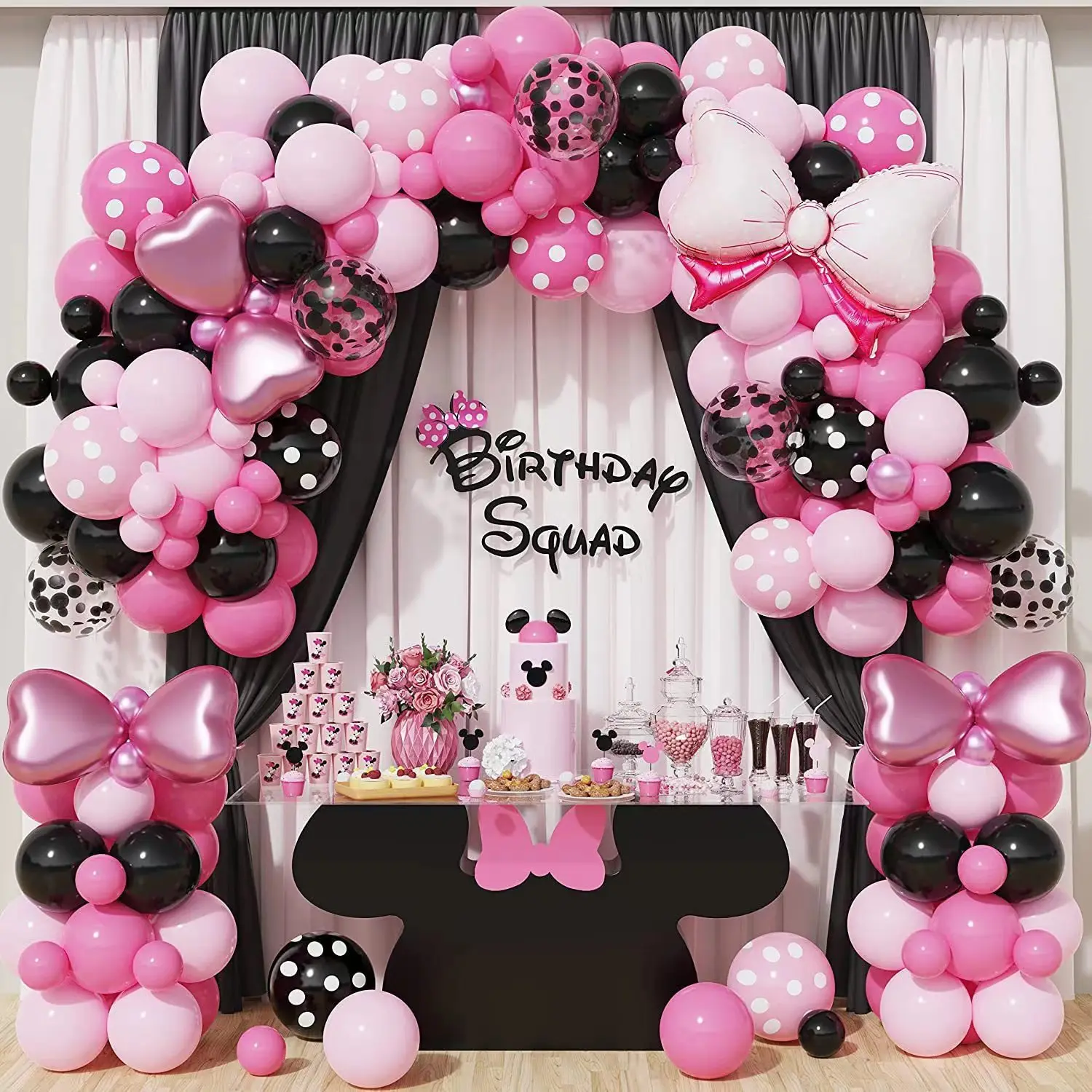 Girls Birthday Party Decorations Wedding Baptism Decor Mouse Balloon Arch Garland Kit Pink Rose Red Latex Balloons