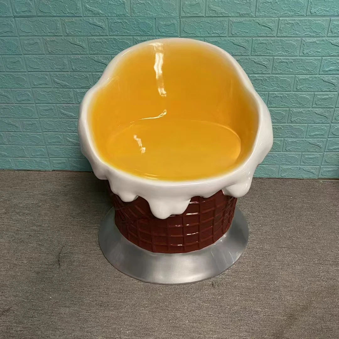 Outdoor sculpture ice cream cone chairs dining tables statue pop art cartoon fiberglass chair seating sculpture for market