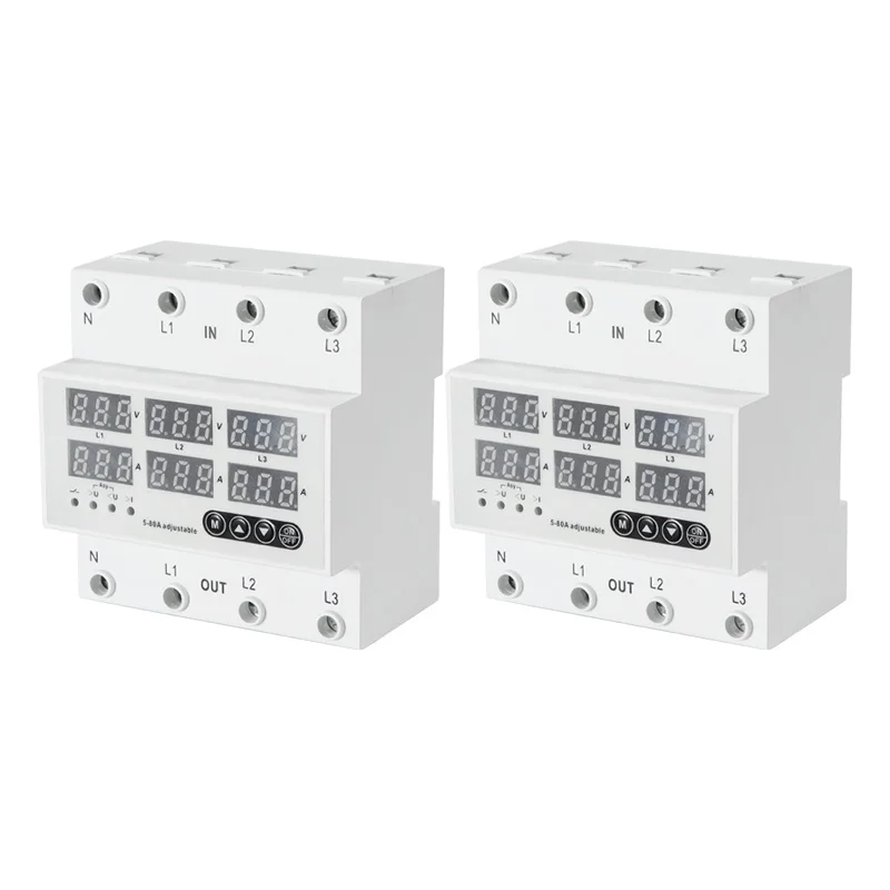 80A 3P+N Three-Phase Adjustable Voltage And Current Relay Protector Adjustable Current Limiter Protection Overcurrent Protection