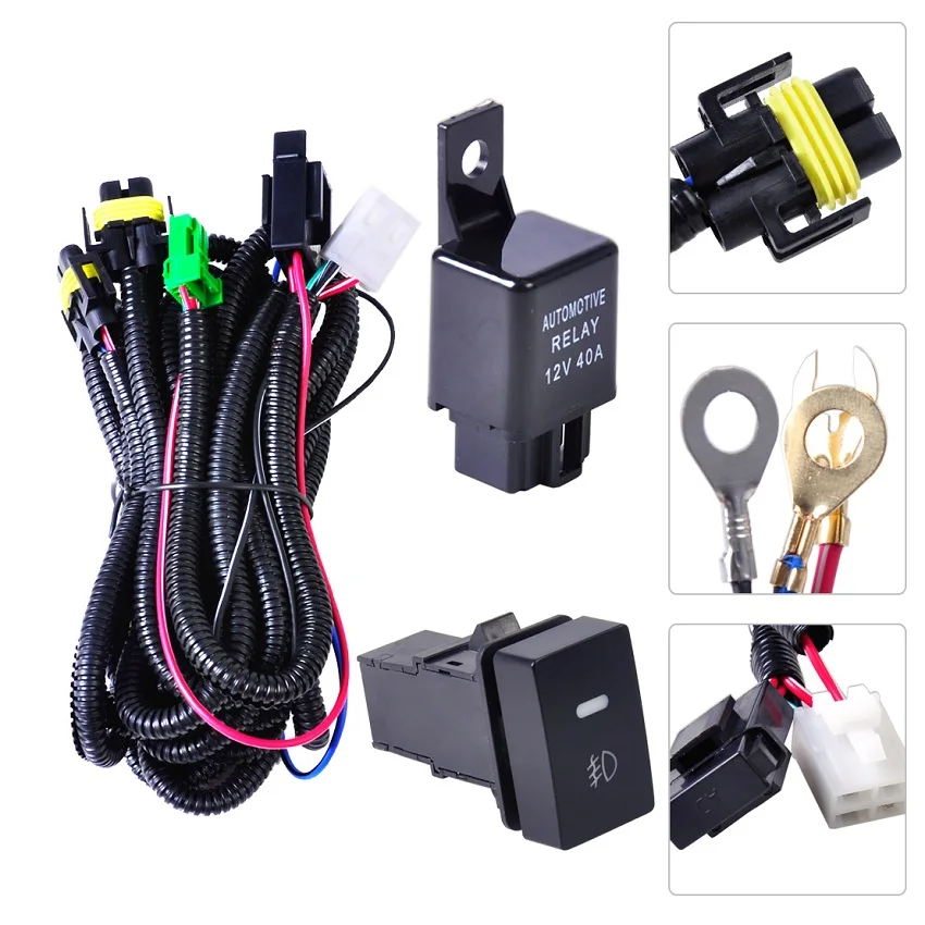 Harness wire automotive wire harness loom kit  for H11 40A Relay 12v Button Switch Fog Lights Accord Focus Hid Headlights