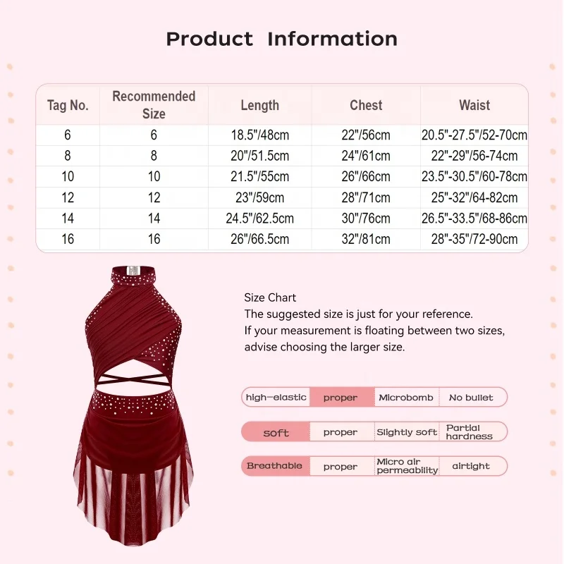 6-16 Dancewear Performance Wear Dance Costume Lyrical Rhinestone Backless Leotard Kids Girls Dance Dresses