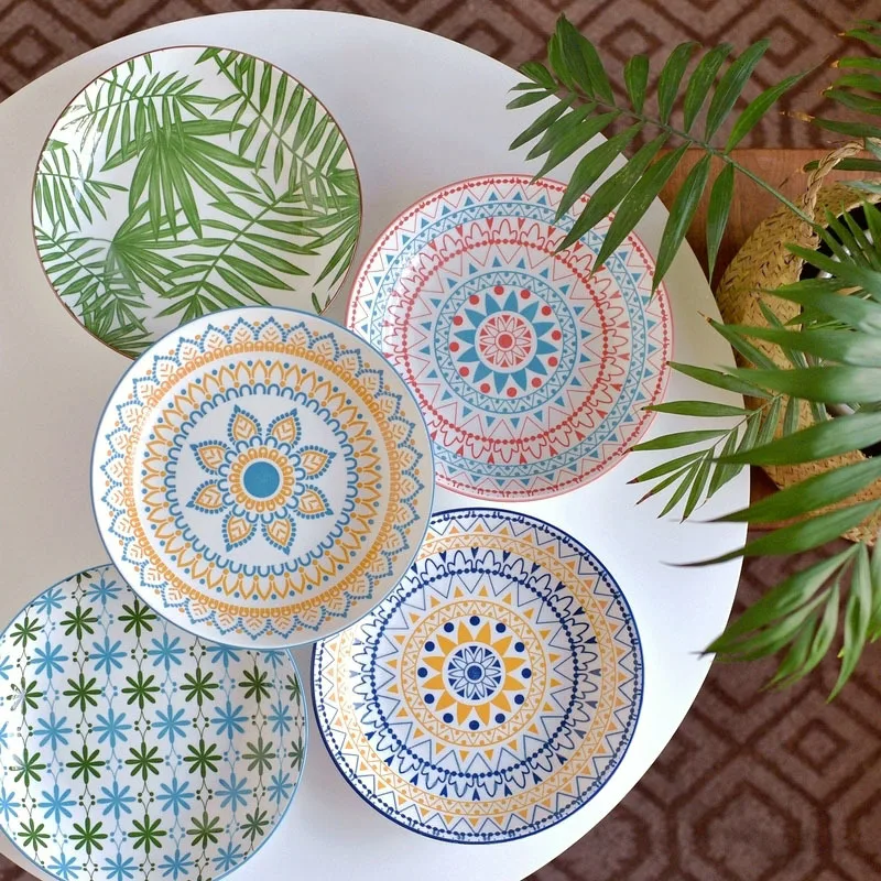 Домашняя керамическая обеденная тарелка с ручной росписью, тарелка для салата из французского фарфора