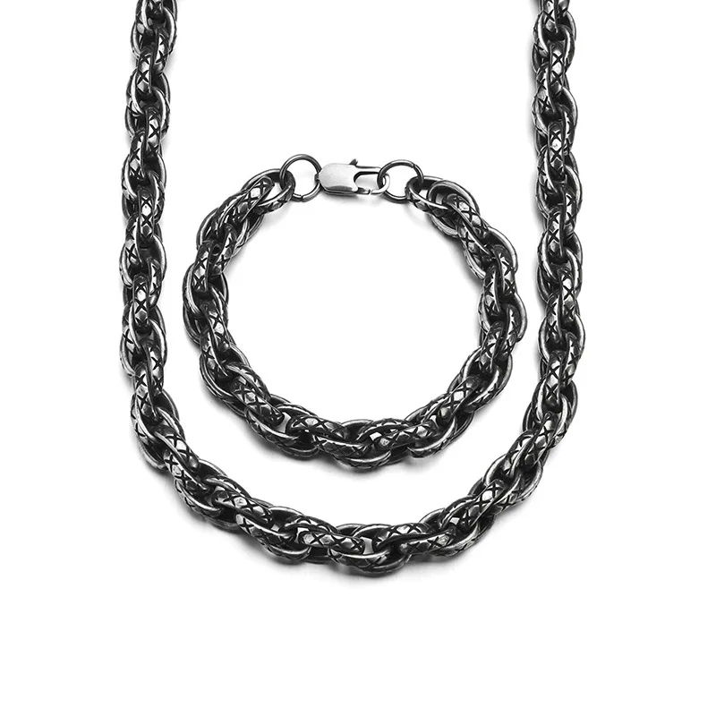 Yiwu Daicy Handmade jewelry stainless steel Hemp Rope bracelet vintage heavy chain men necklaces and bracelet set
