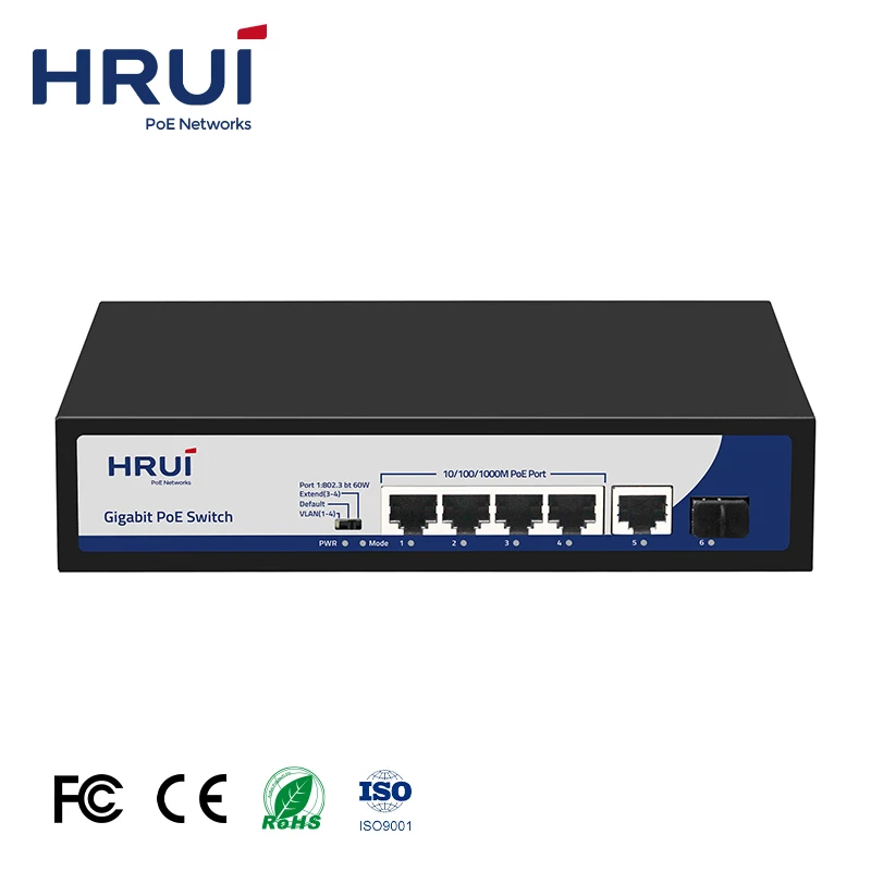 Shenzhen Hot Sale 4 Ports Gigabit PoE Network Switch Support VLAN BT 60W 12Gbps for CCTV IP Camera