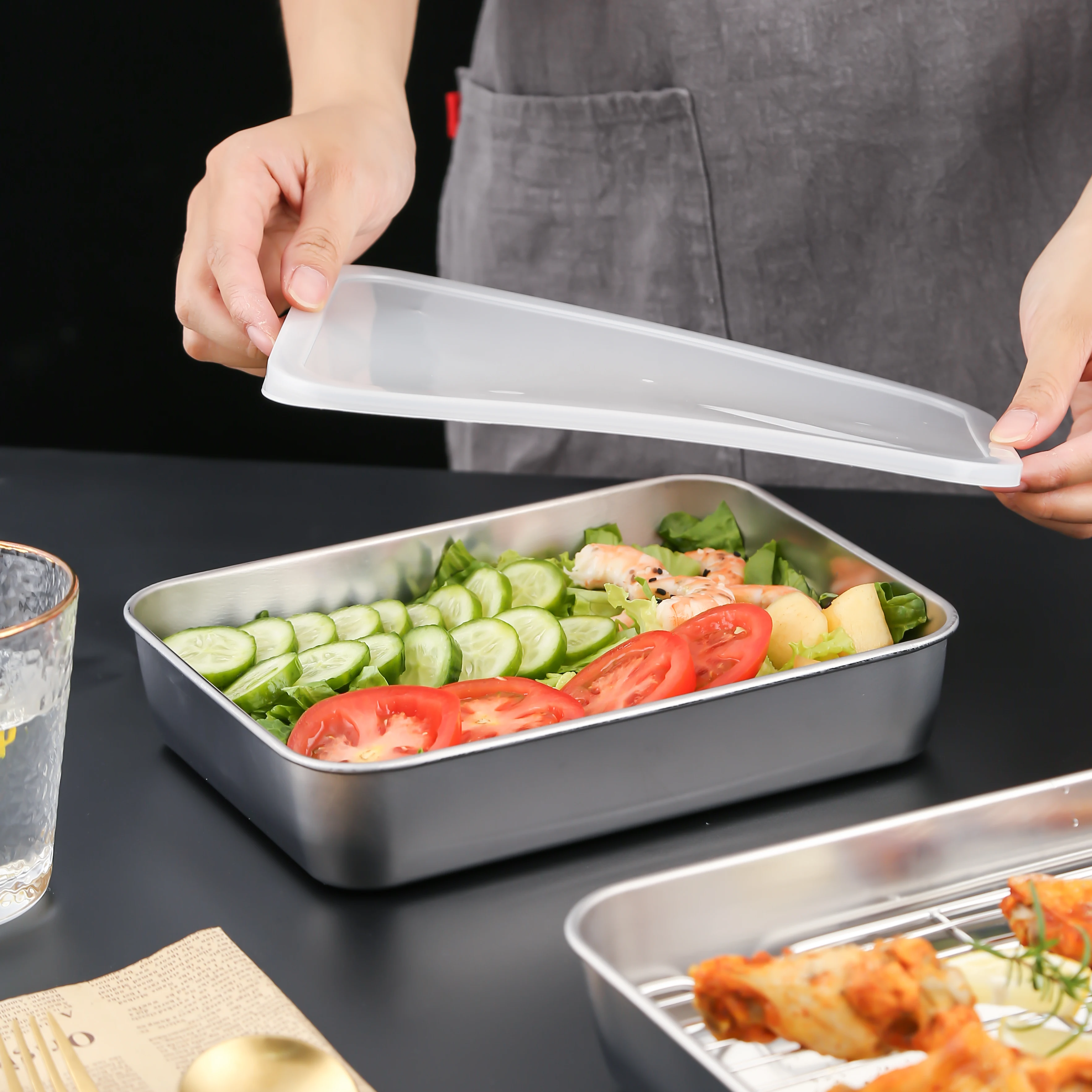 Multifunction food grade bbq serving trays stainless steel baking tray for biscuit and roast