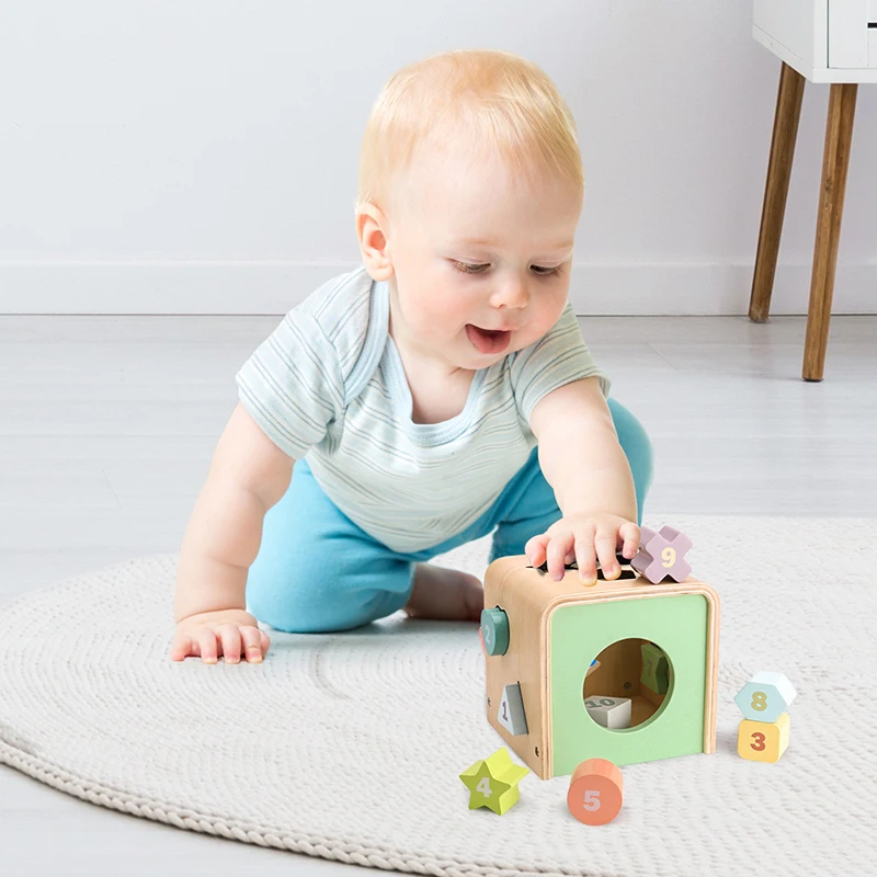 wooden colored toy shape sorting machine, baby wooden Montessori educational cognitive toy