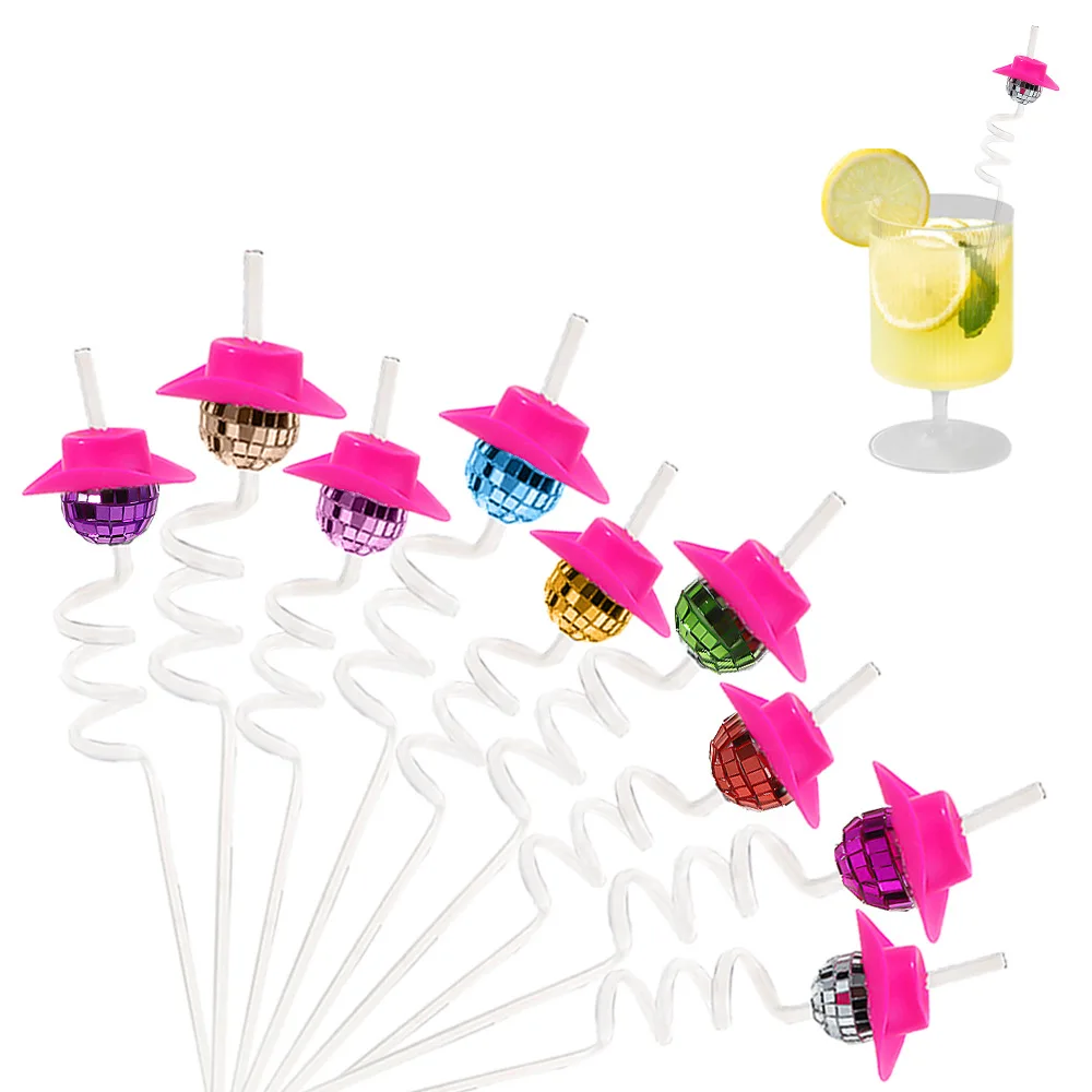 Personalized Christmas party custom gifts retro decorations 70s themed disco balls cowboy hats wine glass straws