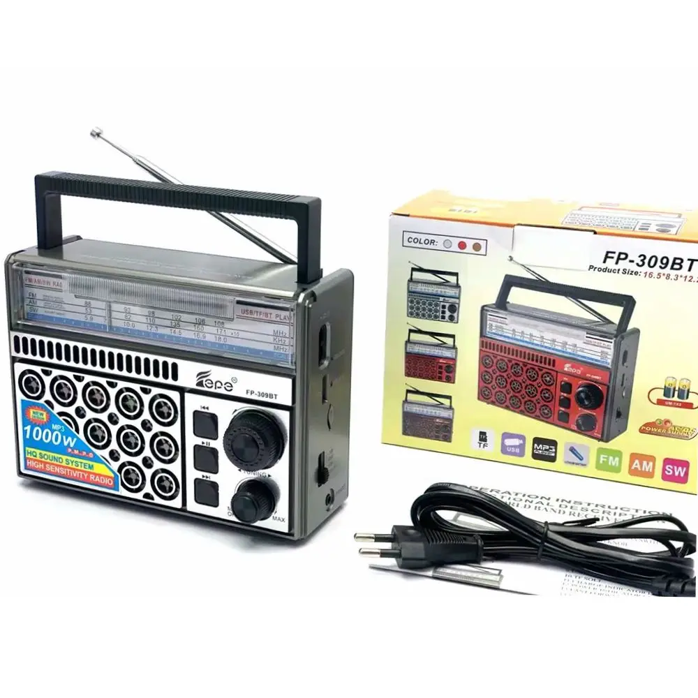 FP-309BT Портативный USB радиоприемник АМ fm ЕО 3 диапазонное радио AC DC радио с подзарядкой