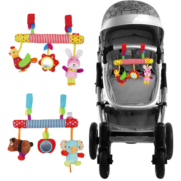 Multifunctional Comfort stuffed Plush Trolley Hanging Baby Animal Rattle Bar Bed Hanging Toy Baby Toy
