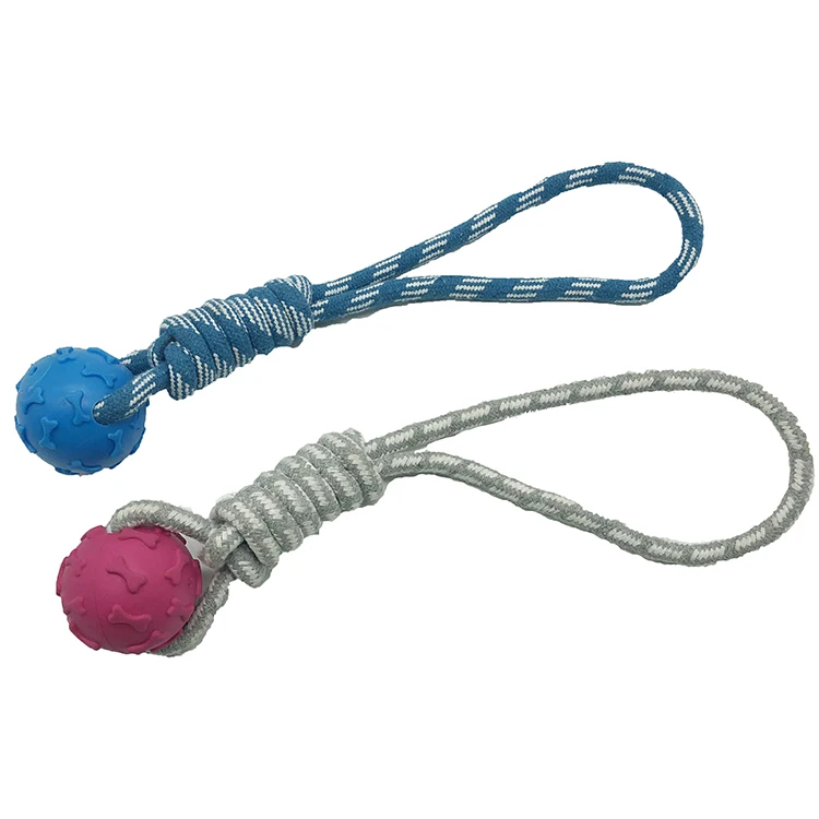 Eco Friendly Outdoor Training Interactive Molar Bite Cheap Rubber Rope Ball Tug Dog Toy