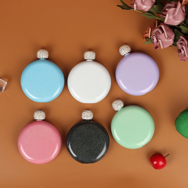 5 oz food grade creative round wine pot flagon portable stainless steel wine hip flask with shinny lid