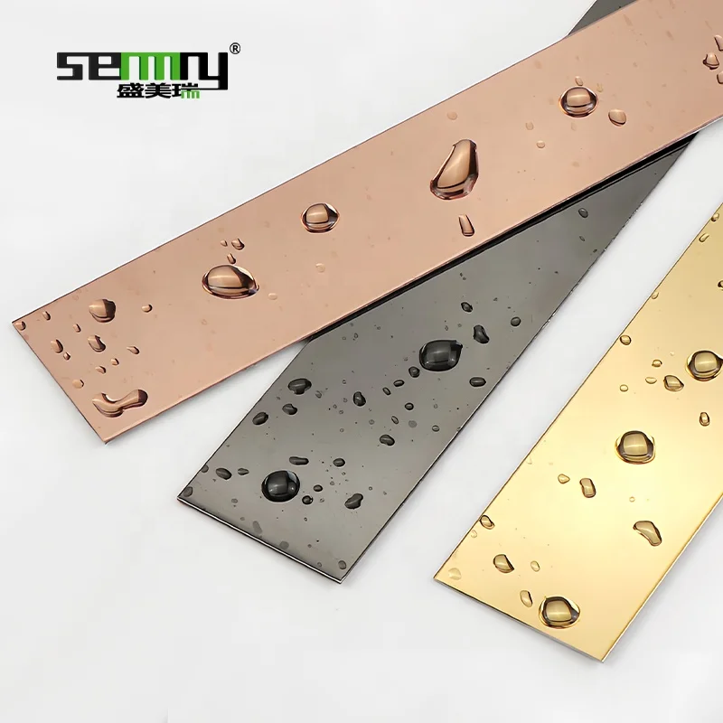 Stainless Steel Metal Self Backed Adhesive Strip for Accessories Ceramic Edge Wall Decorative Tile Trim Mirror Molding Gold Line