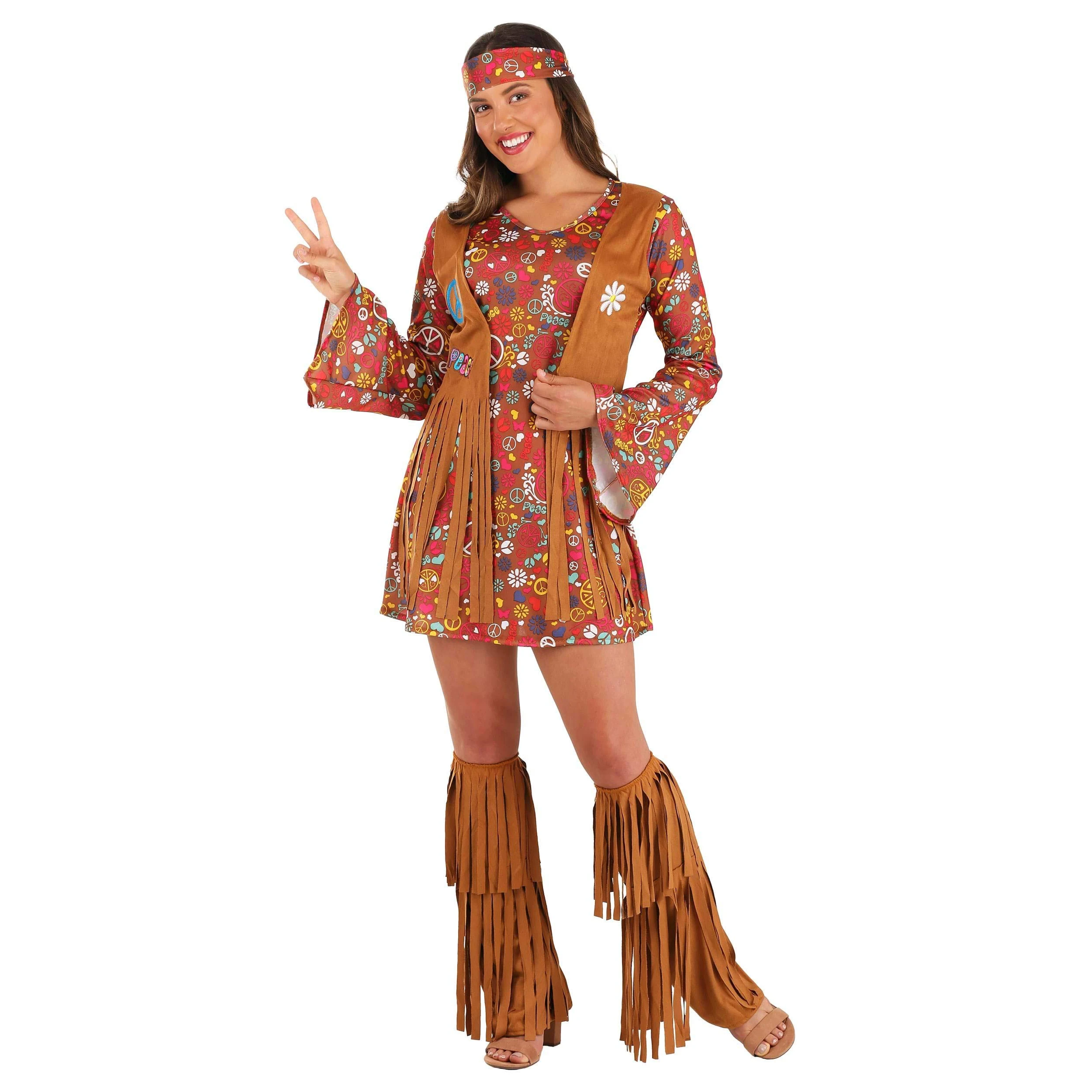 Peace & Love Hippie Costume for women Fancy Dress Adult Colorful hippie Party costumes