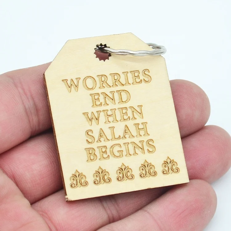 Wooden gift Laser cut Islam ramadan wooden gift key ring with chain