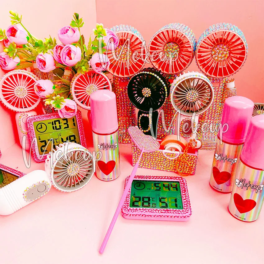 Mini Air Blower Dryer USB Rechargeable Lash Fans Diamond Eyelash Fan Dryer/Pink White Diamond air Condition Fan for Eyelashesv