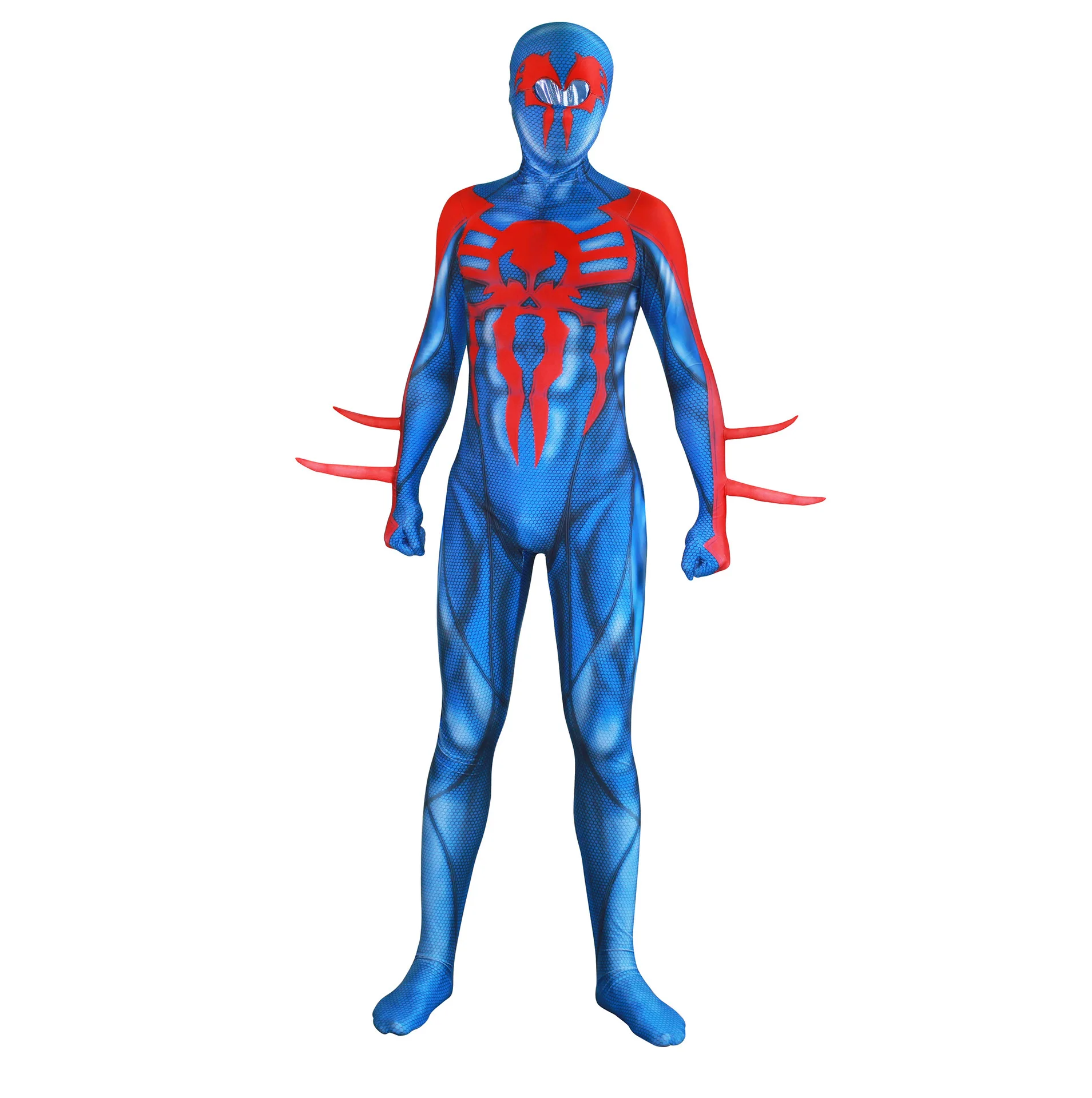 High Quality Spider Super Hero Cosplay Into the Spider-Verse Blue Costume Spandex Jumpsuit Halloween for Kid