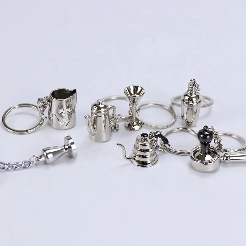 Custom Barista Gift Luxury Espresso Accessories Wholesale Self Defense Sublimation Metal Coffee Keychain Set
