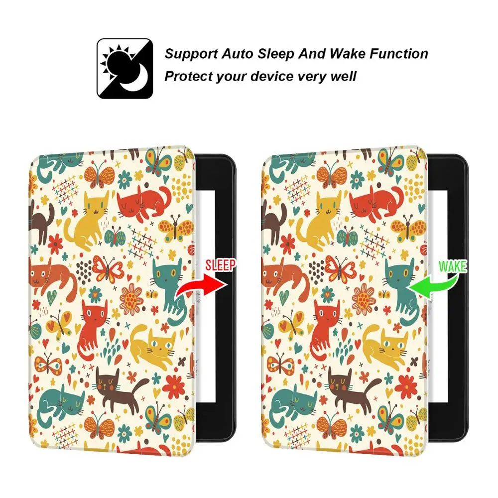 Colorful printed pattern magnetic leather case for Amazon Kindle Paperwhite 4