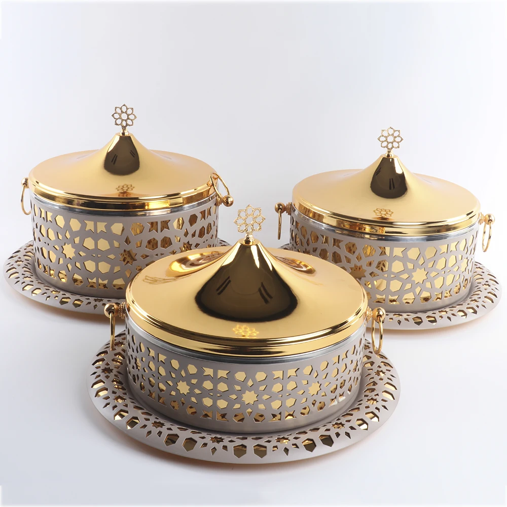 3.5L+4.5L+5.5L Luxury Arabic Hot Pot Dallah Thermos Food Container Warmer Set For Hotel and Restaurant Supply